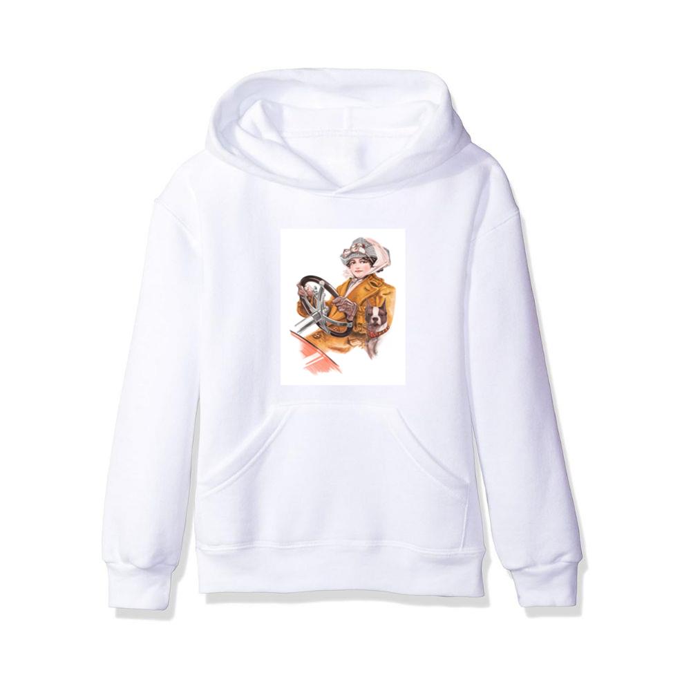 Retro Woman and Dog in Vehicle Hoodies
