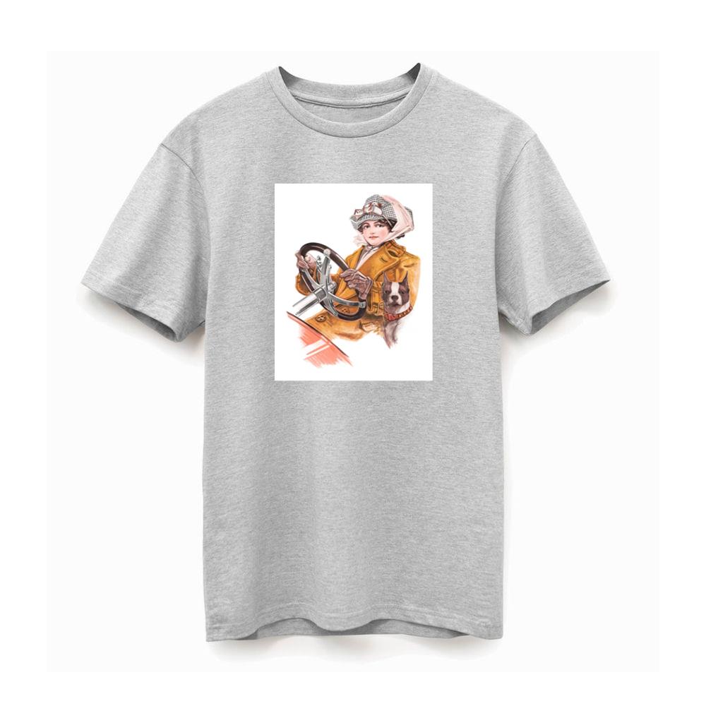 Retro Woman and Dog in Vehicle TShirts Pagetees