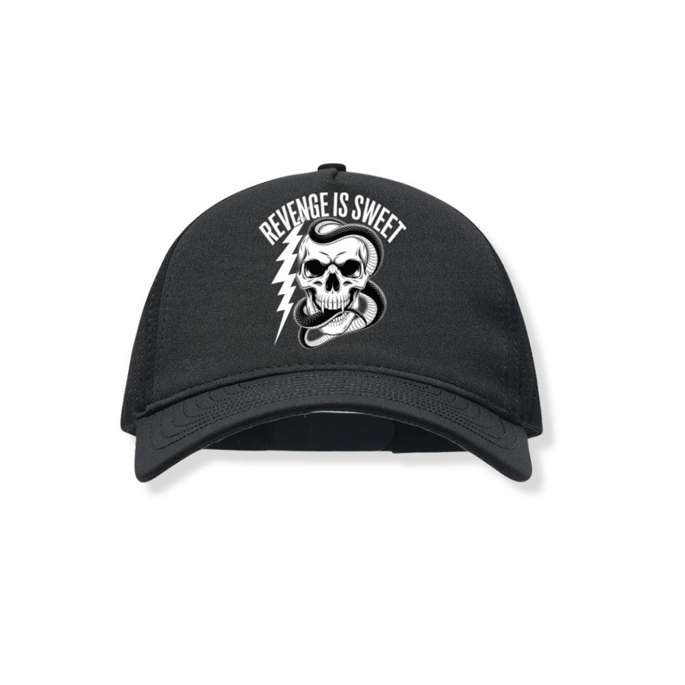 Revenge Is Sweet Skull with Snake and Lightning Graphic Black Hat
