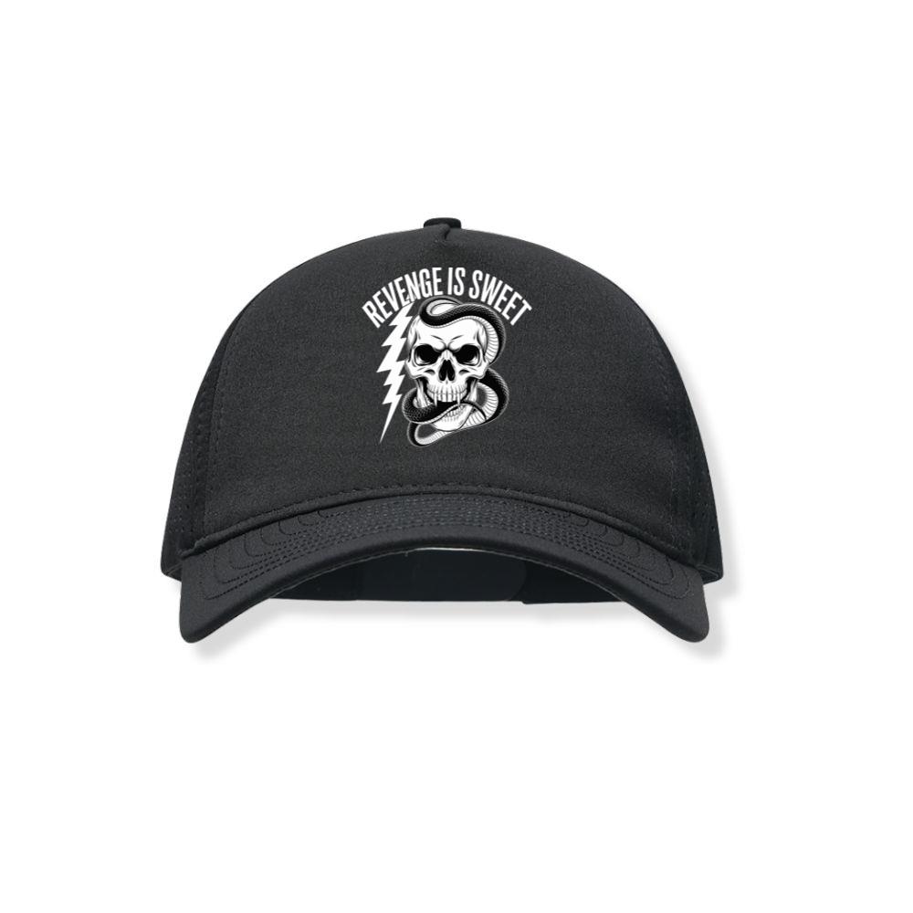Revenge Is Sweet Skull with Snake and Lightning Graphic Black Hat