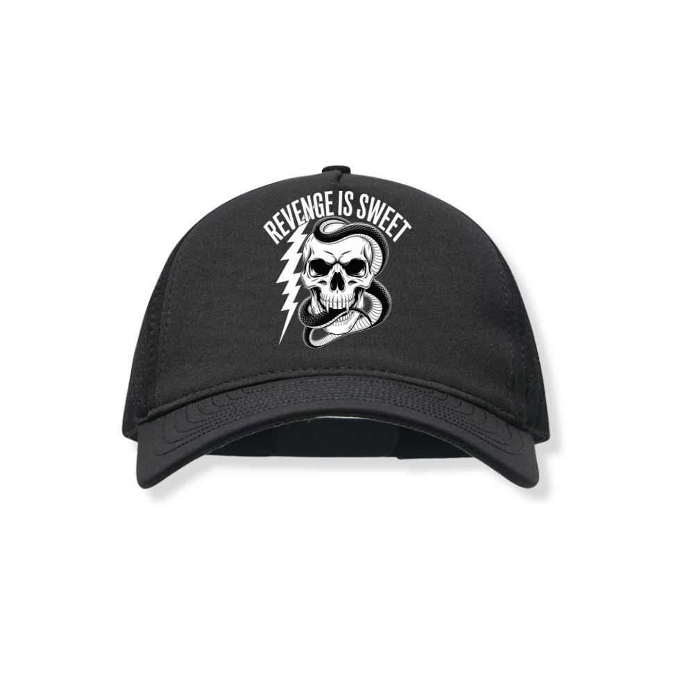 Revenge Is Sweet Skull with Snake and Lightning Graphic Black Hat