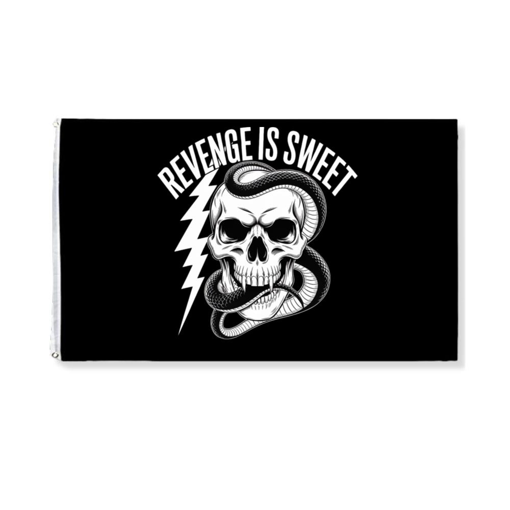 Revenge Is Sweet Skull with Snake and Lightning Graphic Flat