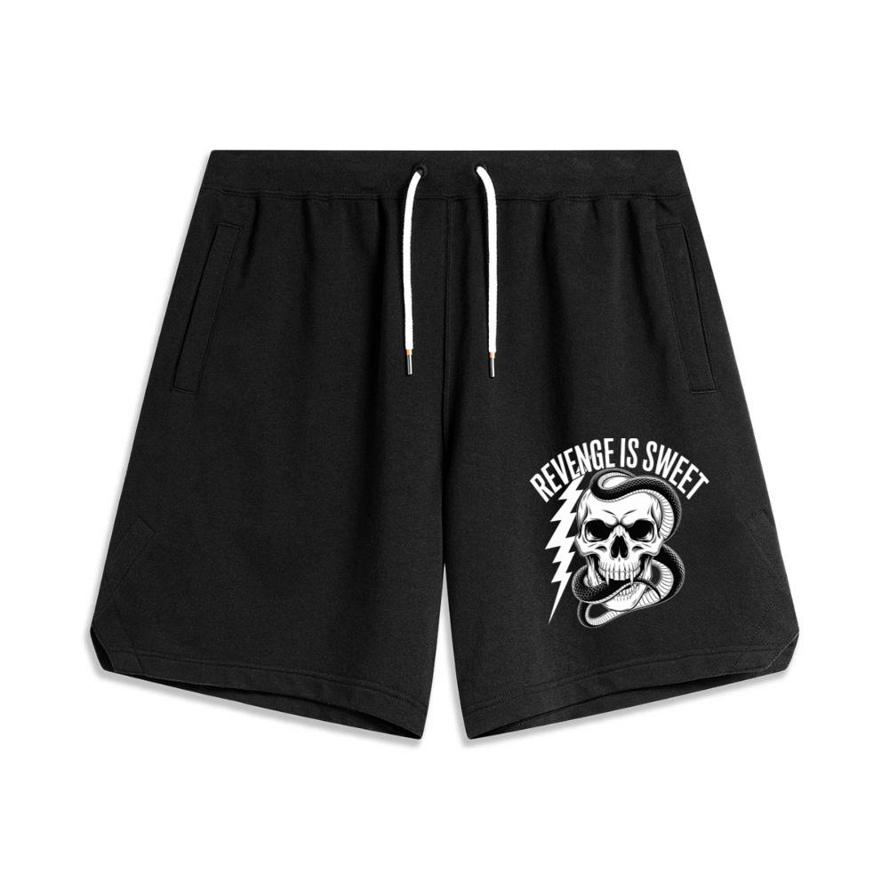 Revenge Is Sweet Skull with Snake and Lightning Graphic Short