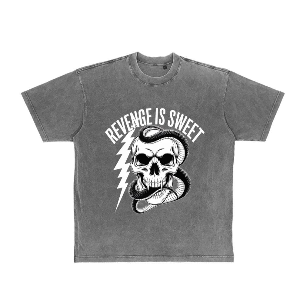 Revenge Is Sweet Skull with Snake and Lightning Graphic T-Shirt