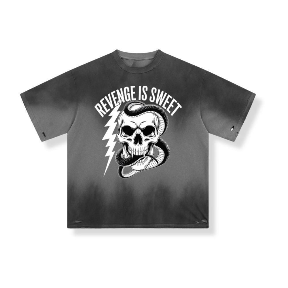 Revenge Is Sweet Skull with Snake and Lightning Graphic T-Shirt