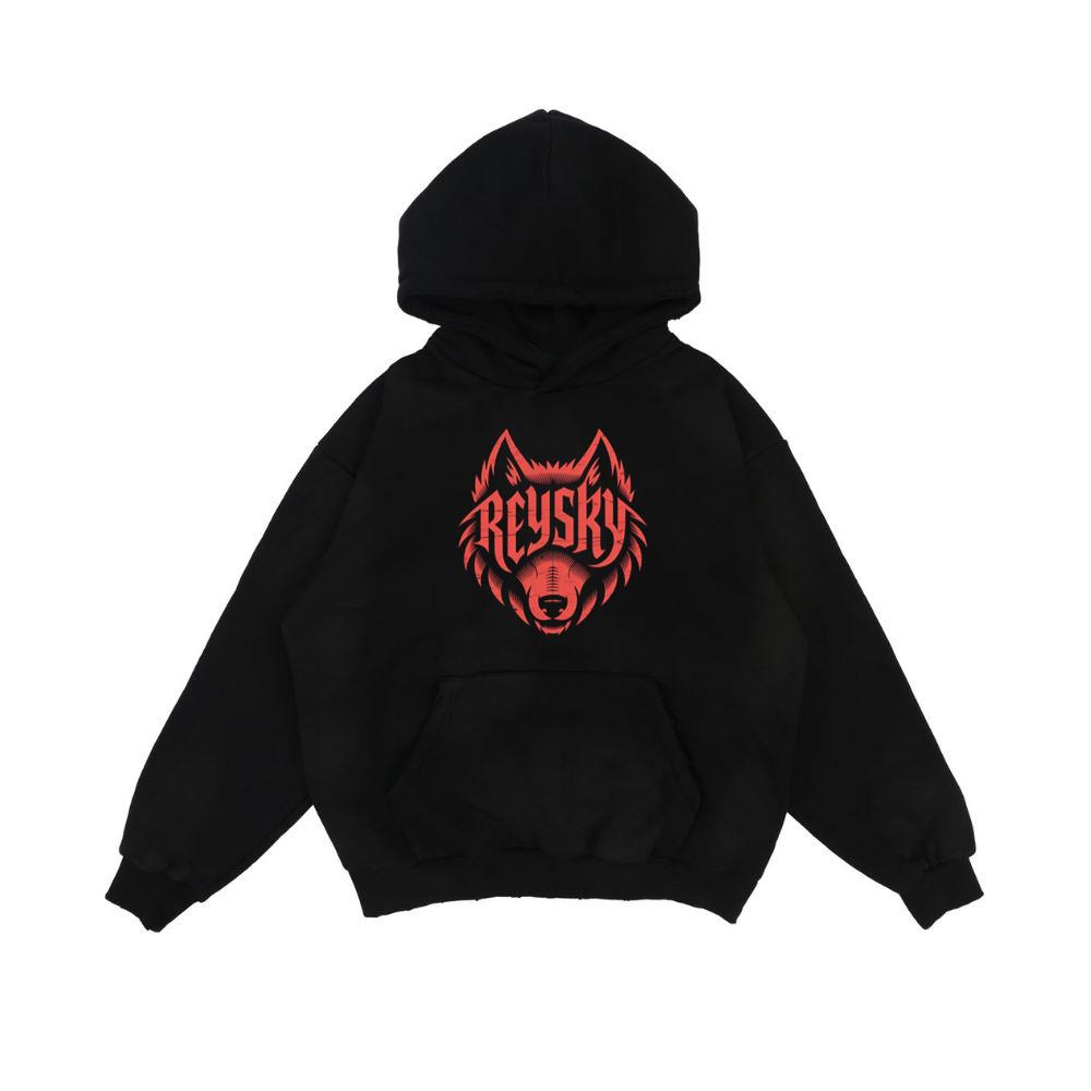Reyski Red Wolf Head Aggressive Logo Style Design Hoodie
