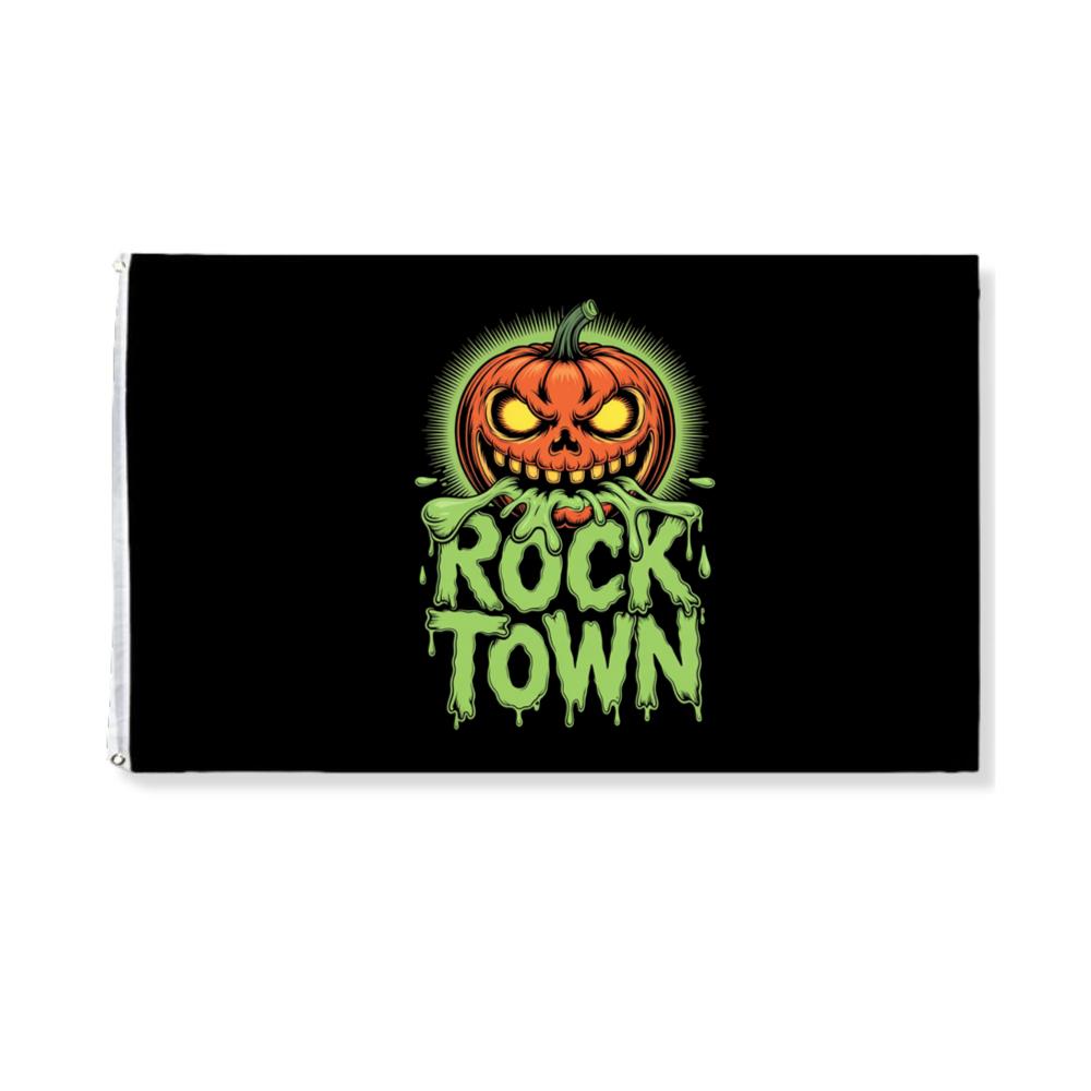 Rock Town Pumpkin Head Retro Cartoon Graphic Flag