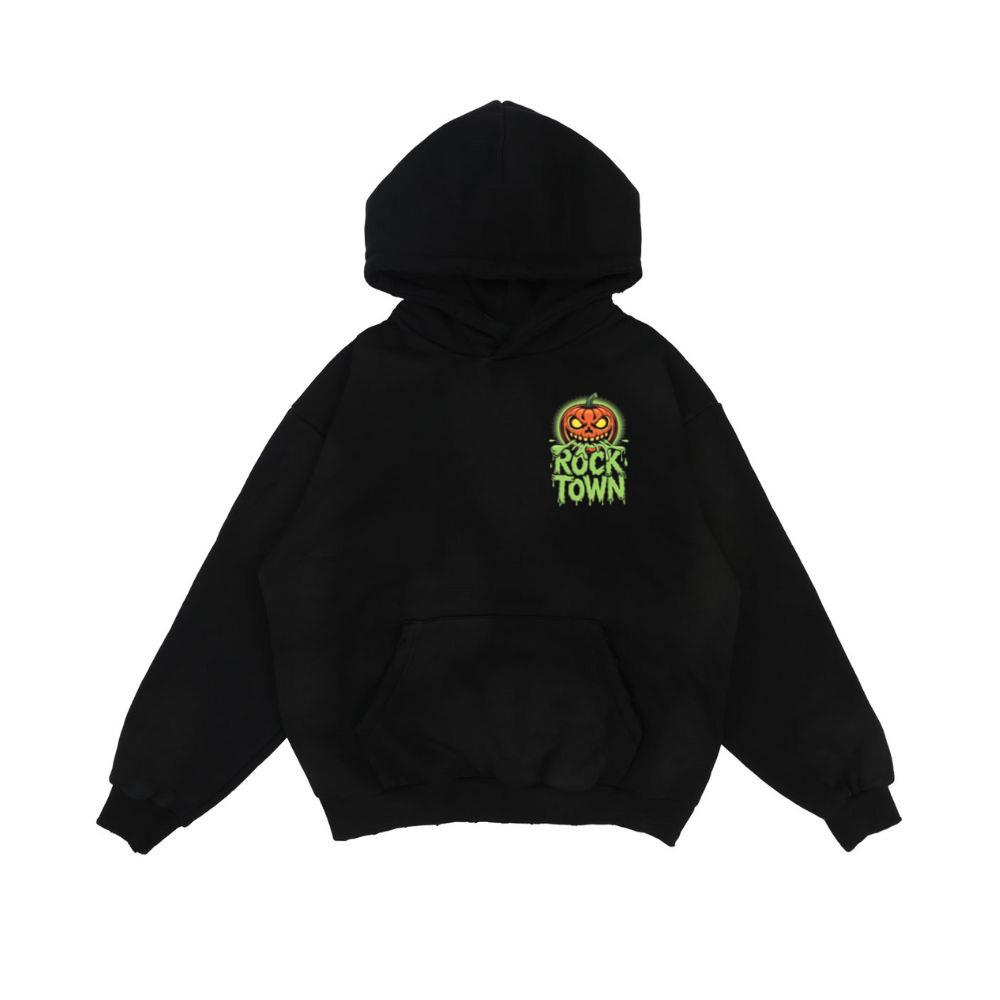 Rock Town Pumpkin Head Retro Cartoon Graphic Hoodie