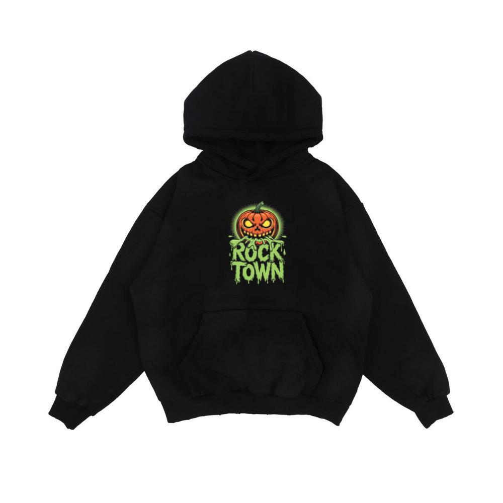 Rock Town Pumpkin Head Retro Cartoon Graphic Hoodie