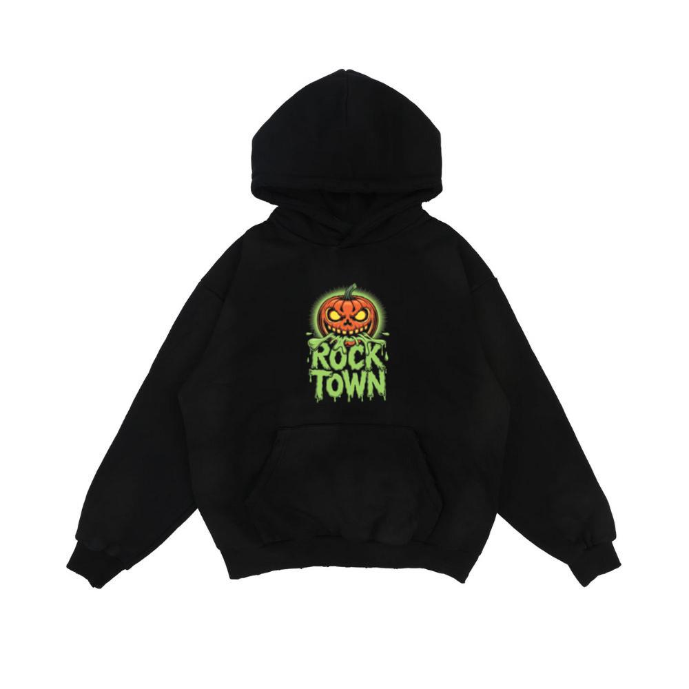 Rock Town Pumpkin Head Retro Cartoon Graphic Hoodie