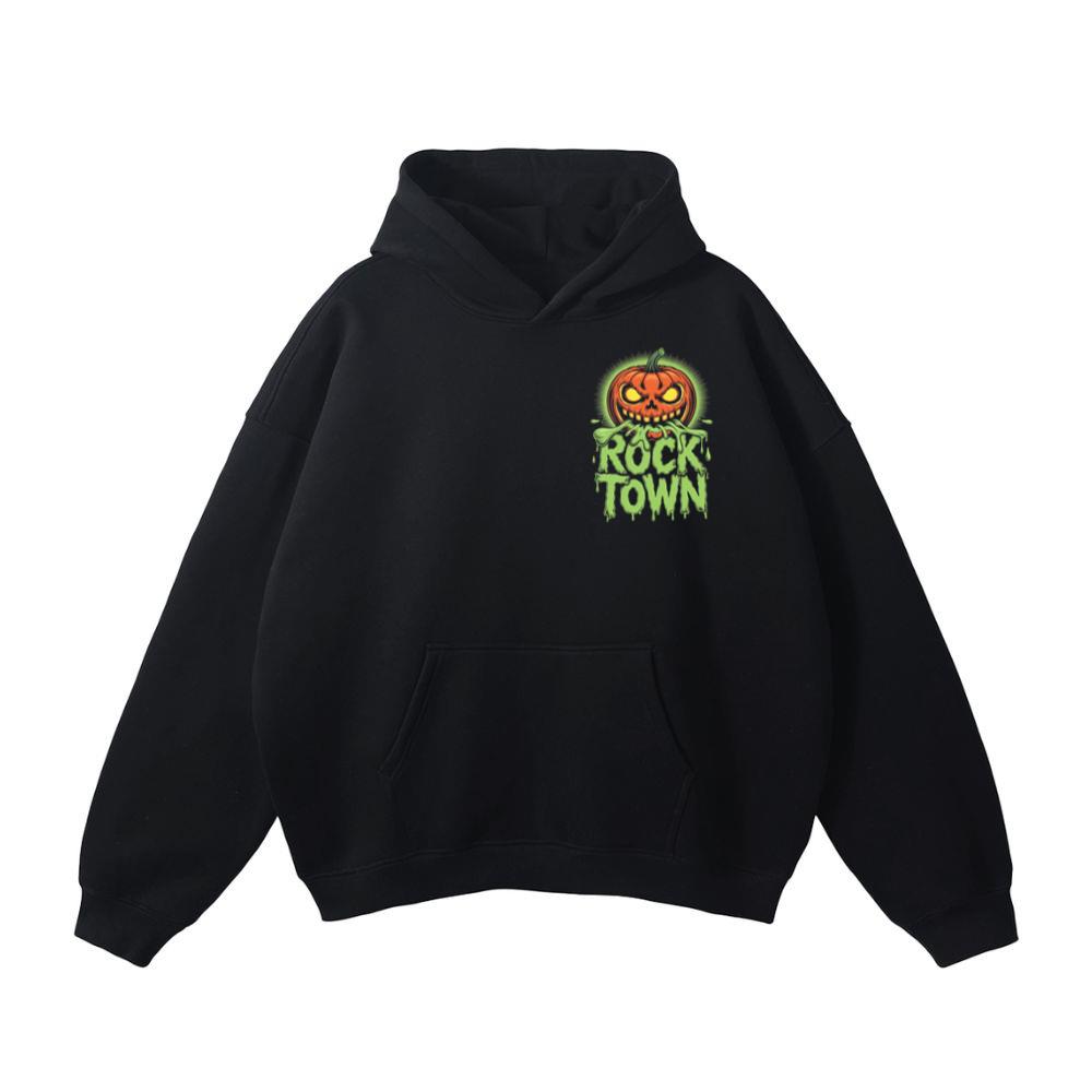 Rock Town Pumpkin Head Retro Cartoon Graphic Hoodie