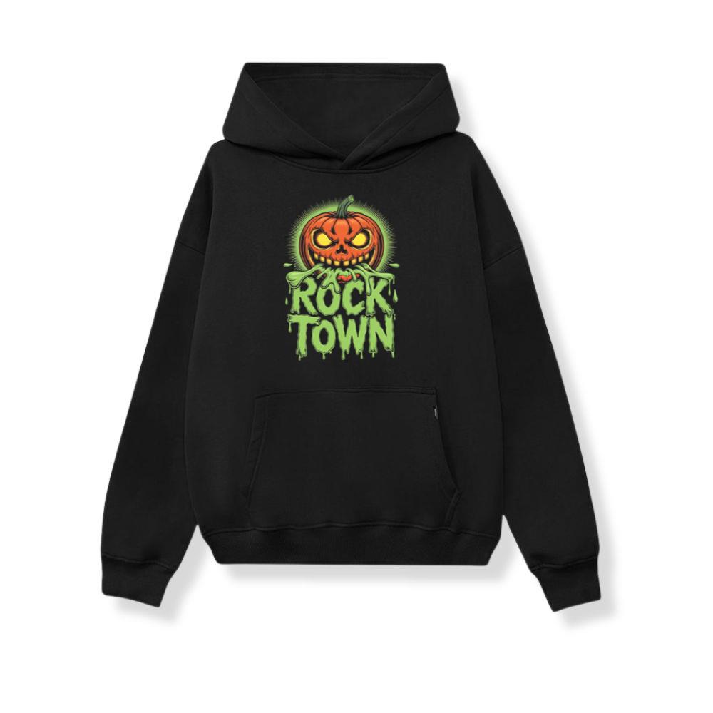 Rock Town Pumpkin Head Retro Cartoon Graphic Hoodie