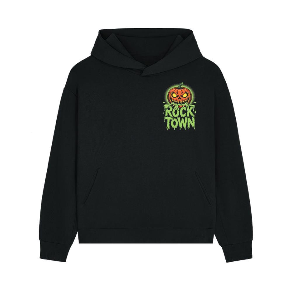 Rock Town Pumpkin Head Retro Cartoon Graphic Hoodie