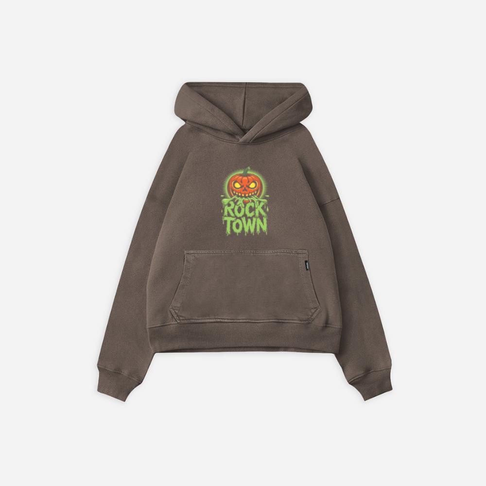 Rock Town Pumpkin Head Retro Cartoon Graphic Hoodie