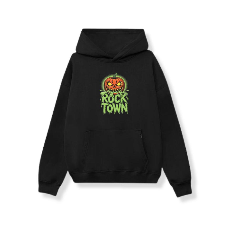 Rock Town Pumpkin Head Retro Cartoon Graphic Hoodie