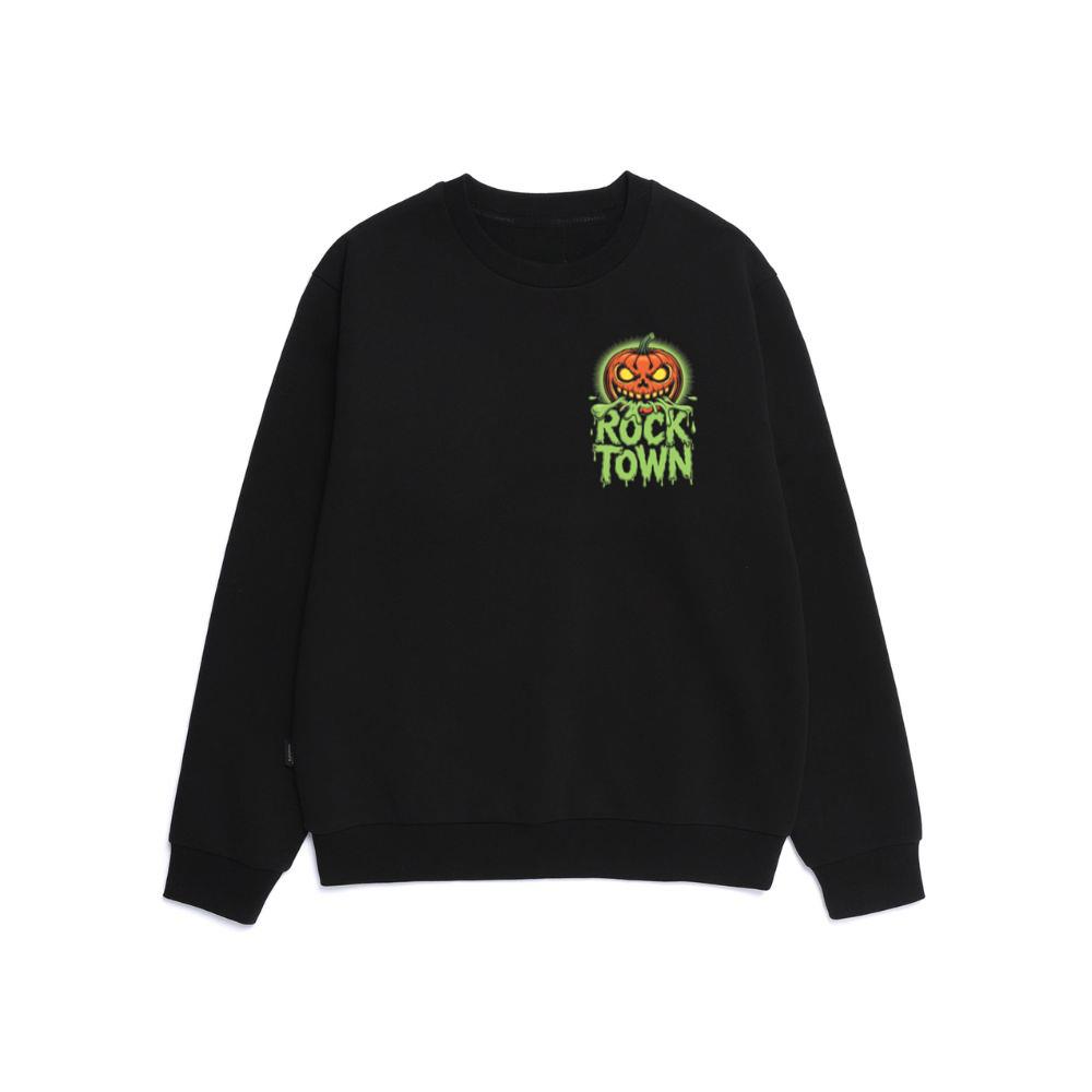 Rock Town Pumpkin Head Retro Cartoon Graphic Sweatshirt