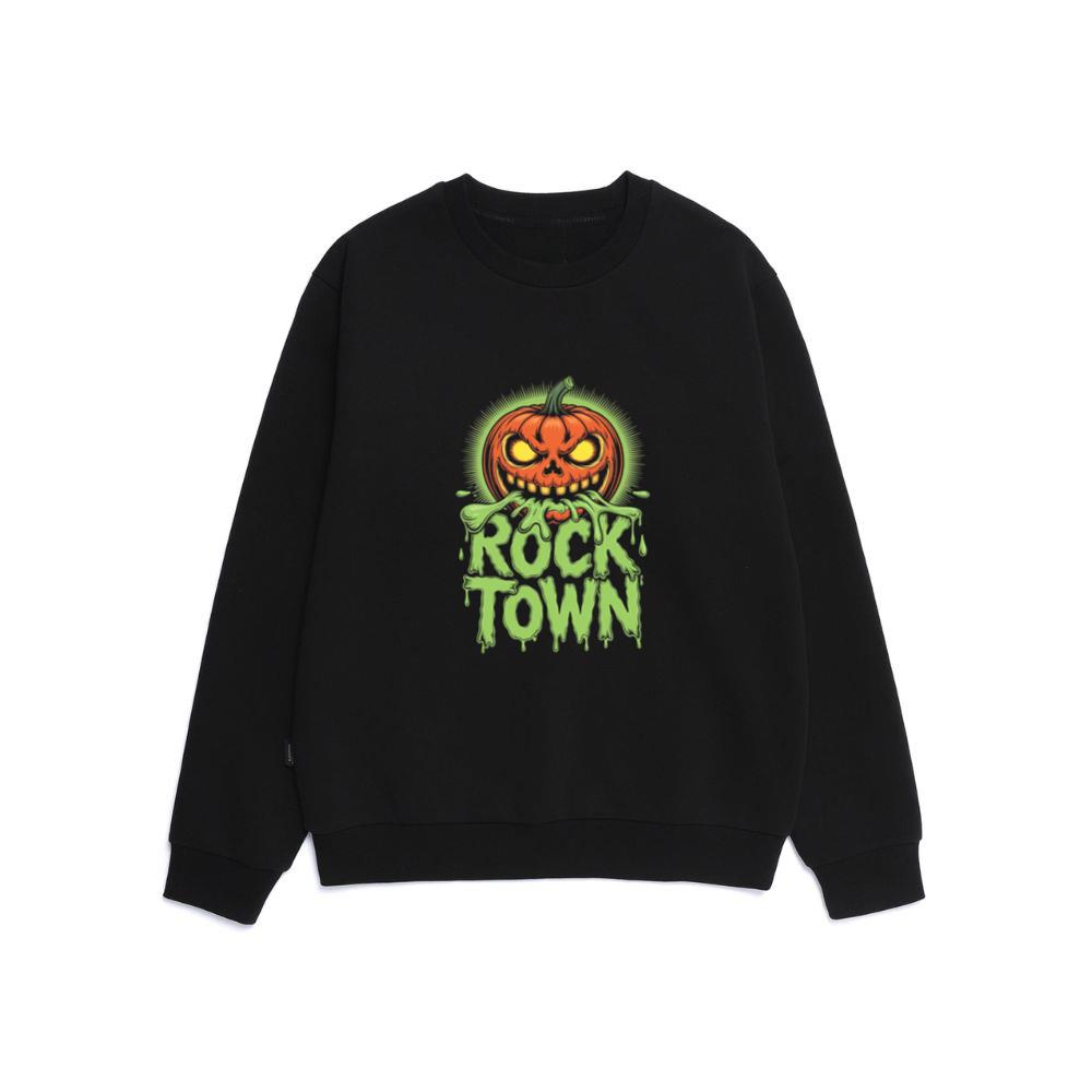 Rock Town Pumpkin Head Retro Cartoon Graphic Sweatshirt