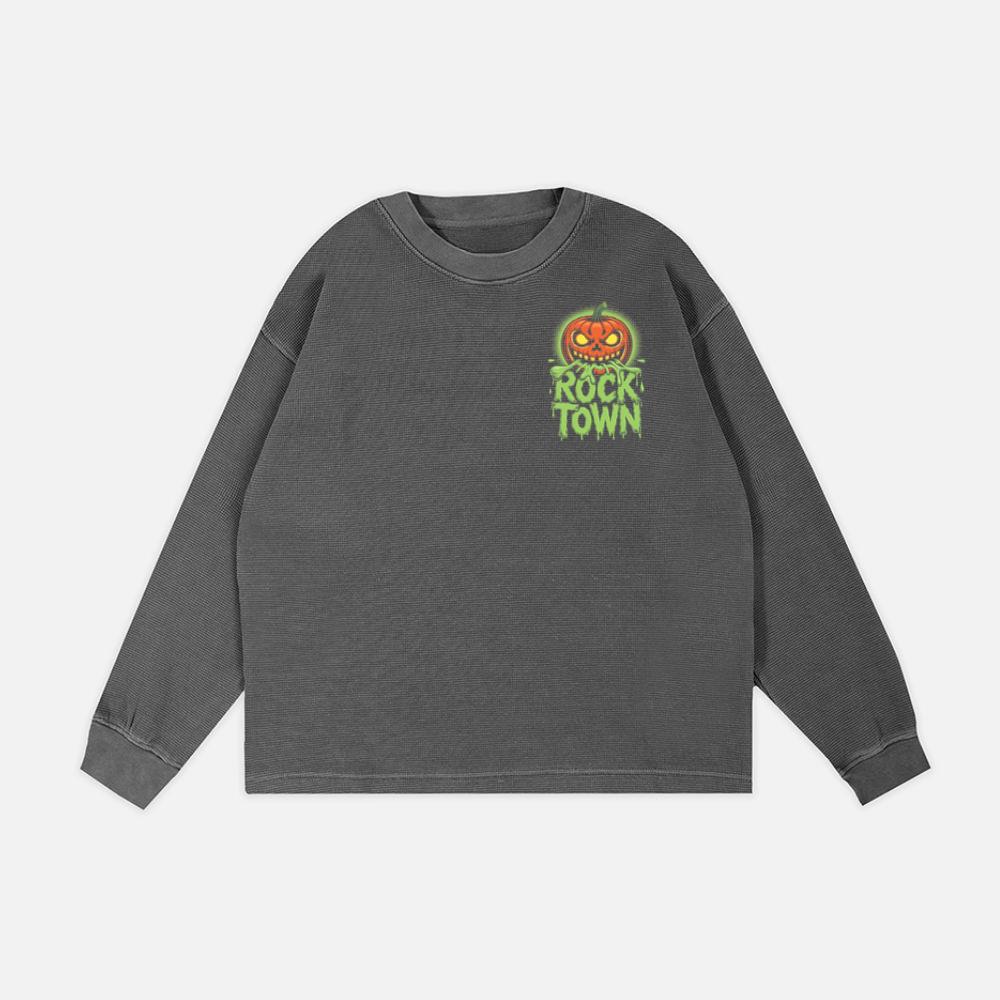 Rock Town Pumpkin Head Retro Cartoon Graphic Sweatshirt - Image 2