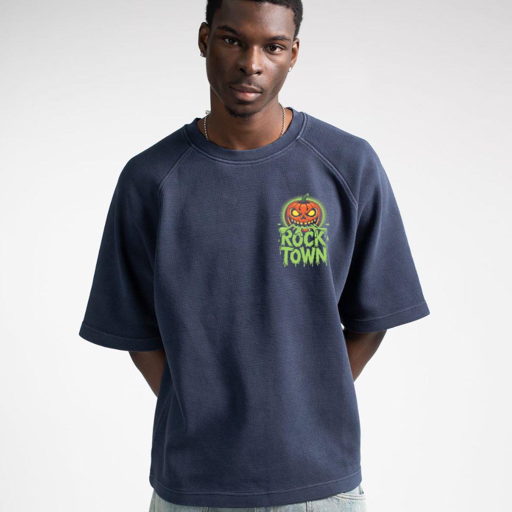 Rock Town Pumpkin Head Retro Cartoon Graphic T-Shirt - Image 4