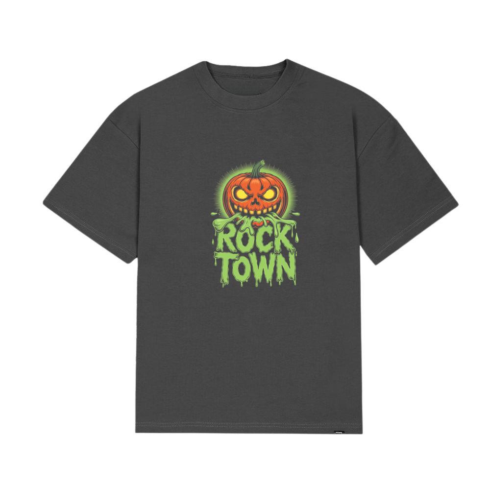 Rock Town Pumpkin Head Retro Cartoon Graphic T-Shirt - Image 3