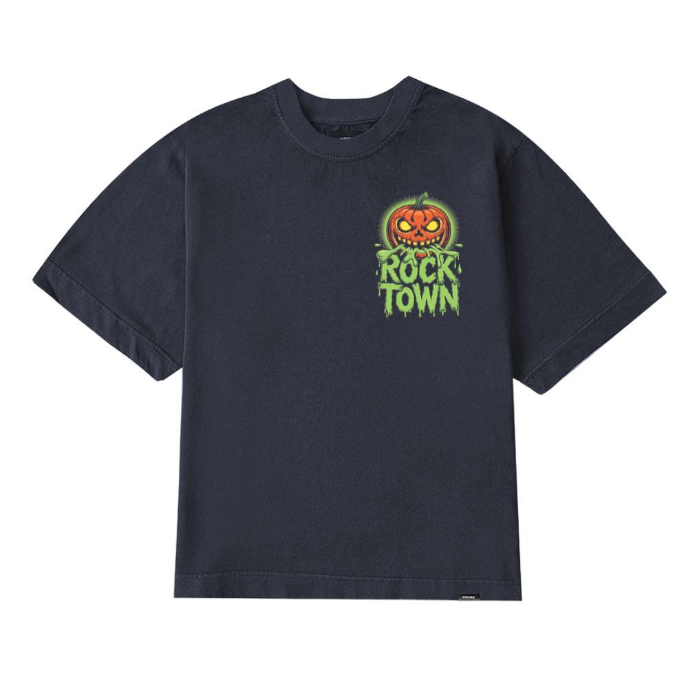 Rock Town Pumpkin Head Retro Cartoon Graphic T-Shirt - Image 2