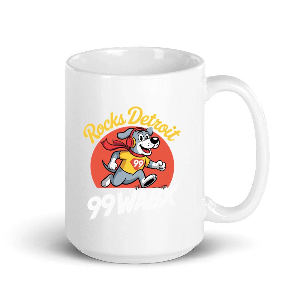 Rocks Detroit Superhero Dog Retro Graphic Artwork for Everyday Vibes Mug