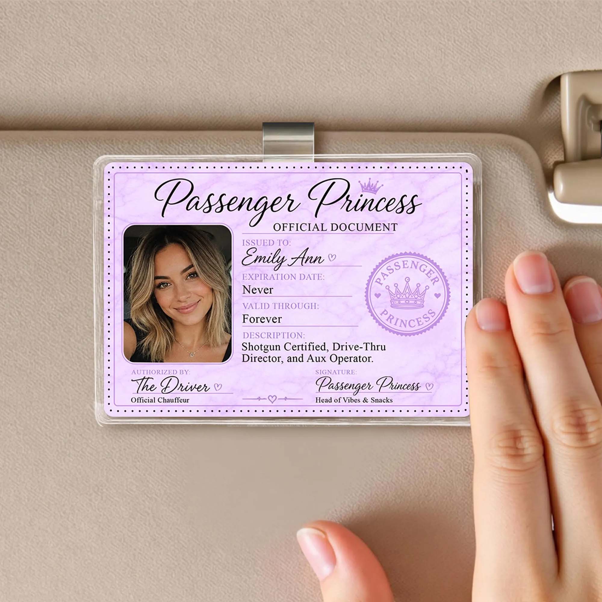 RodyThread Custom Personalized Passenger Princess Photo Car Visor Clip For Girlfriend Cute Coquette Meme Trend Light Blue Plastic Metal Clip Custom Car Accessories Decor Gift For Husband Boyfriend Chauffeur - Image 3