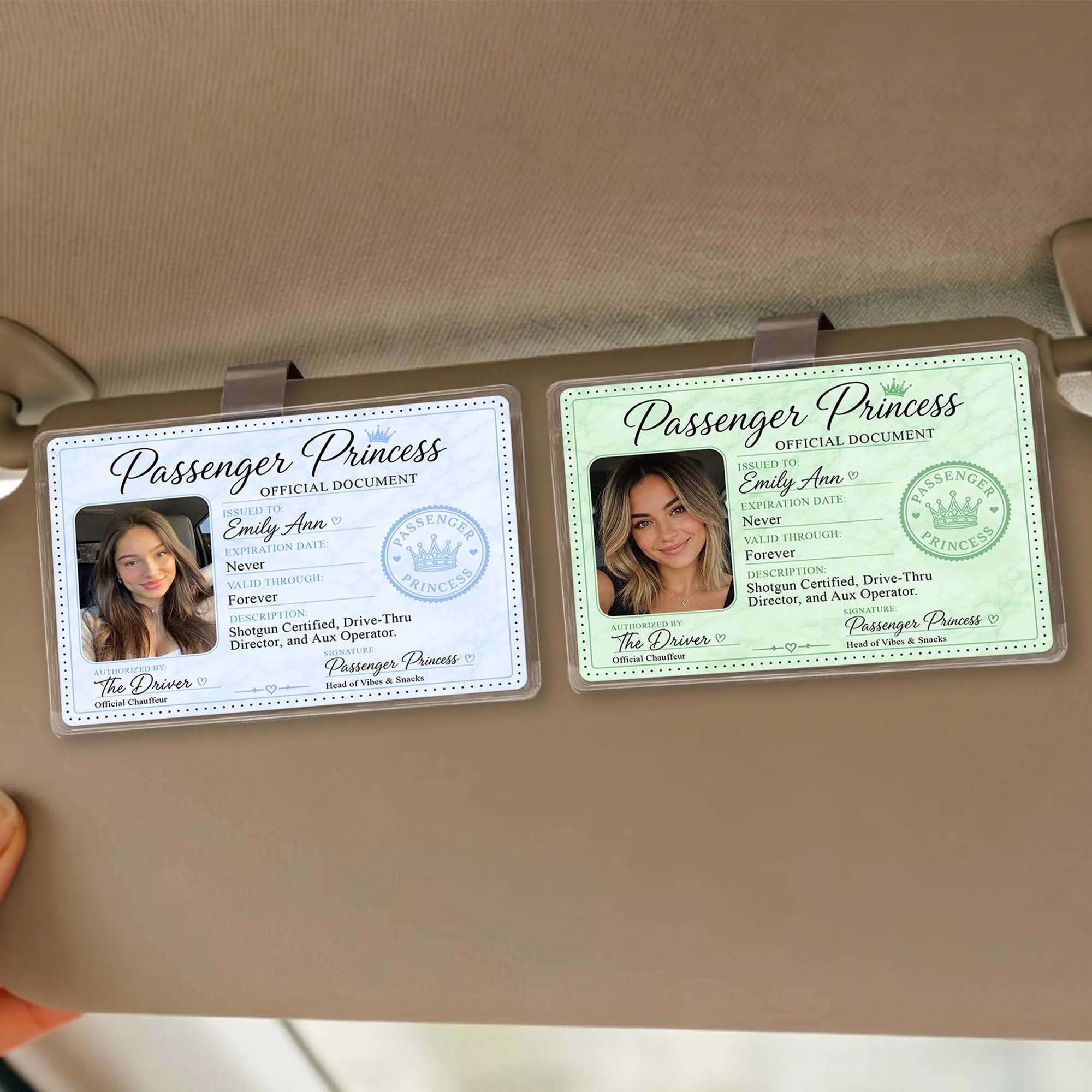 RodyThread Custom Personalized Passenger Princess Photo Car Visor Clip For Girlfriend Cute Coquette Meme Trend Light Blue Plastic Metal Clip Custom Car Accessories Decor Gift For Husband Boyfriend Chauffeur - Image 2