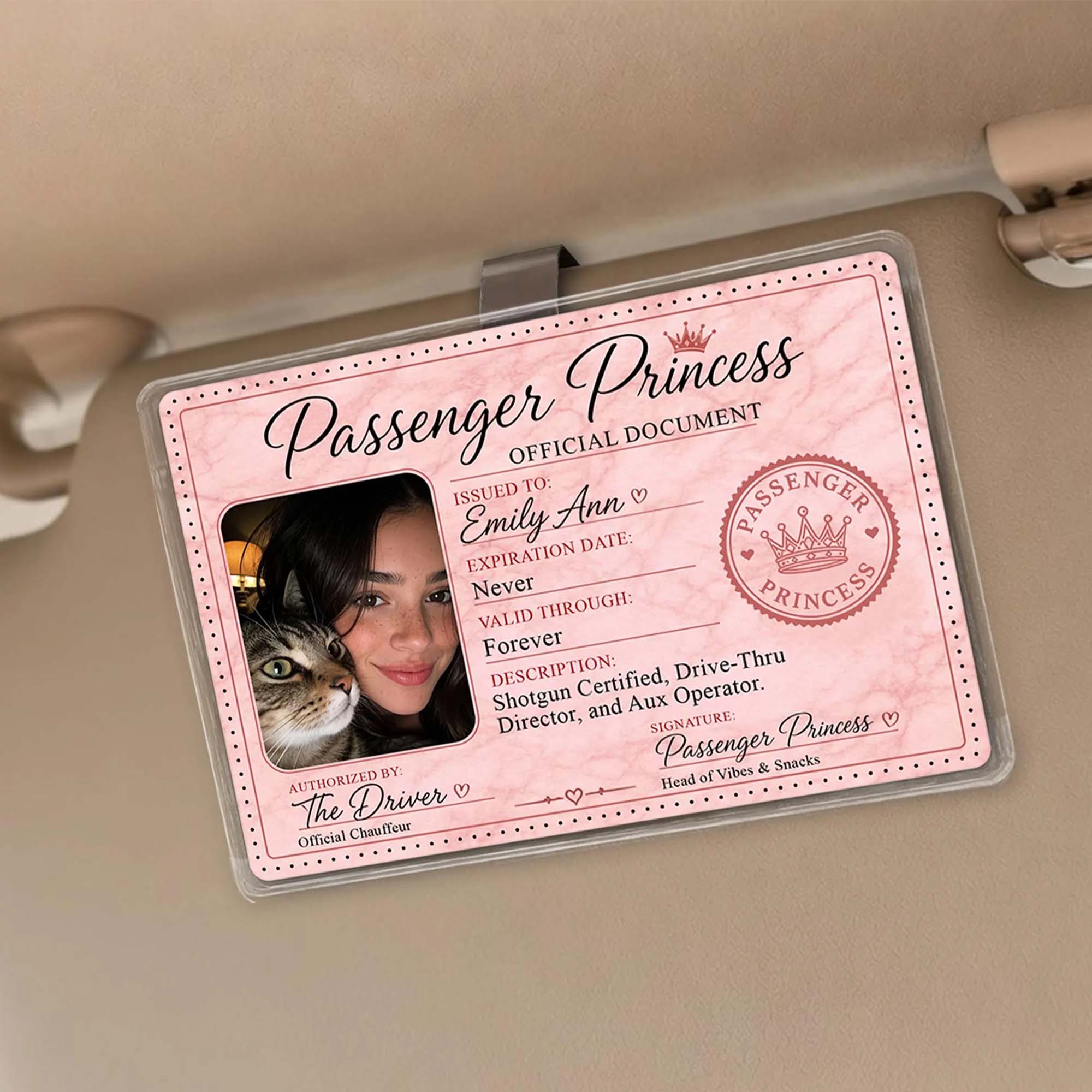 RodyThread Custom Personalized Passenger Princess Photo Car Visor Clip For Girlfriend Cute Coquette Meme Trend Light Blue Plastic Metal Clip Custom Car Accessories Decor Gift For Husband Boyfriend Chauffeur
