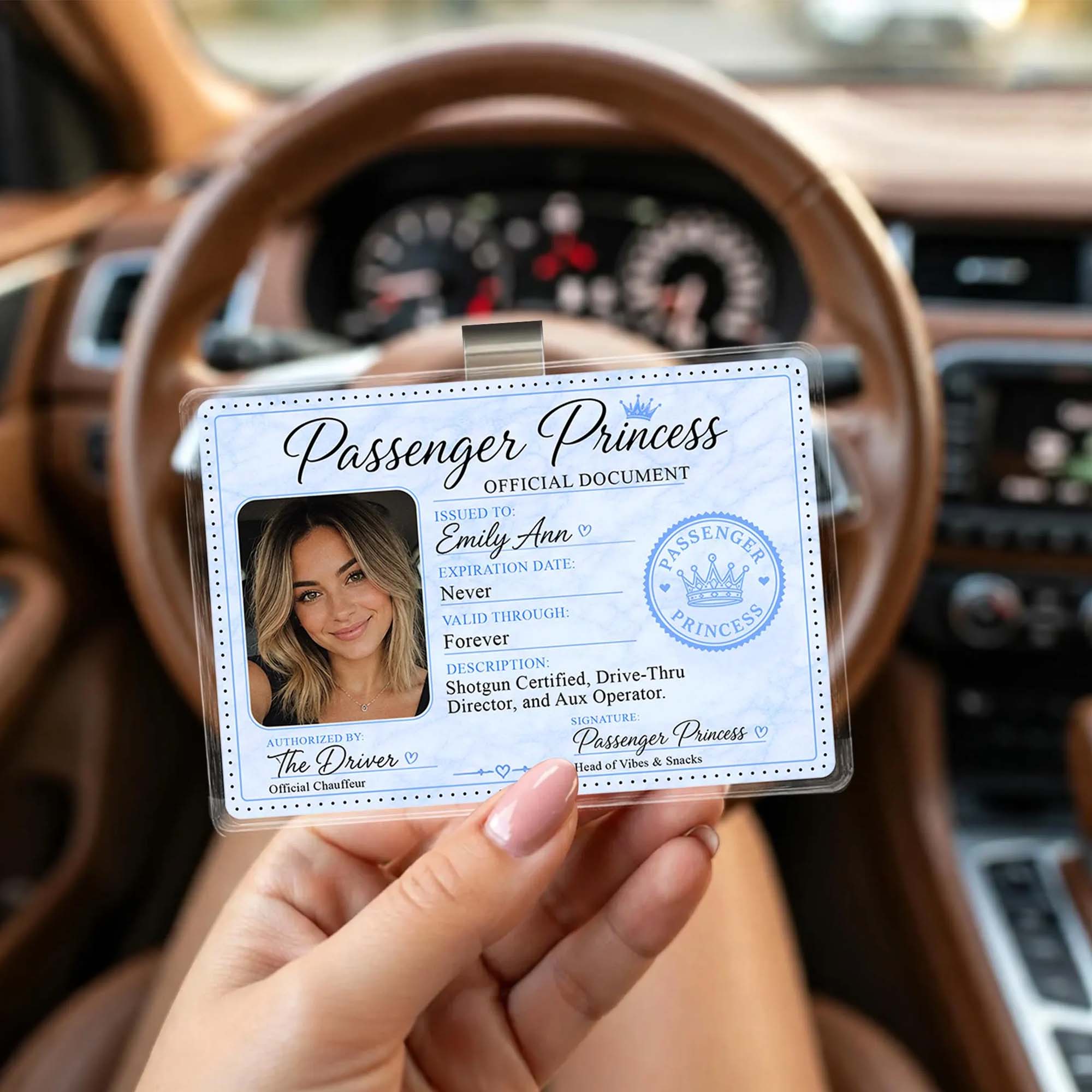 RodyThread Custom Personalized Passenger Princess Photo Car Visor Clip For Girlfriend Cute Coquette Meme Trend Light Blue Plastic Metal Clip Custom Car Accessories Decor Gift For Husband Boyfriend Chauffeur - Image 5
