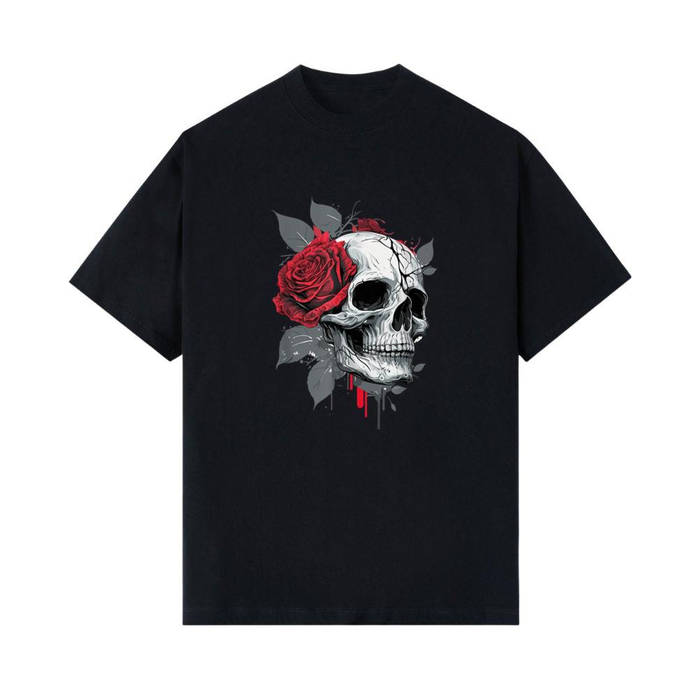 Rose Skeleton Skull Hand Red Flower Rose T-Shirt 