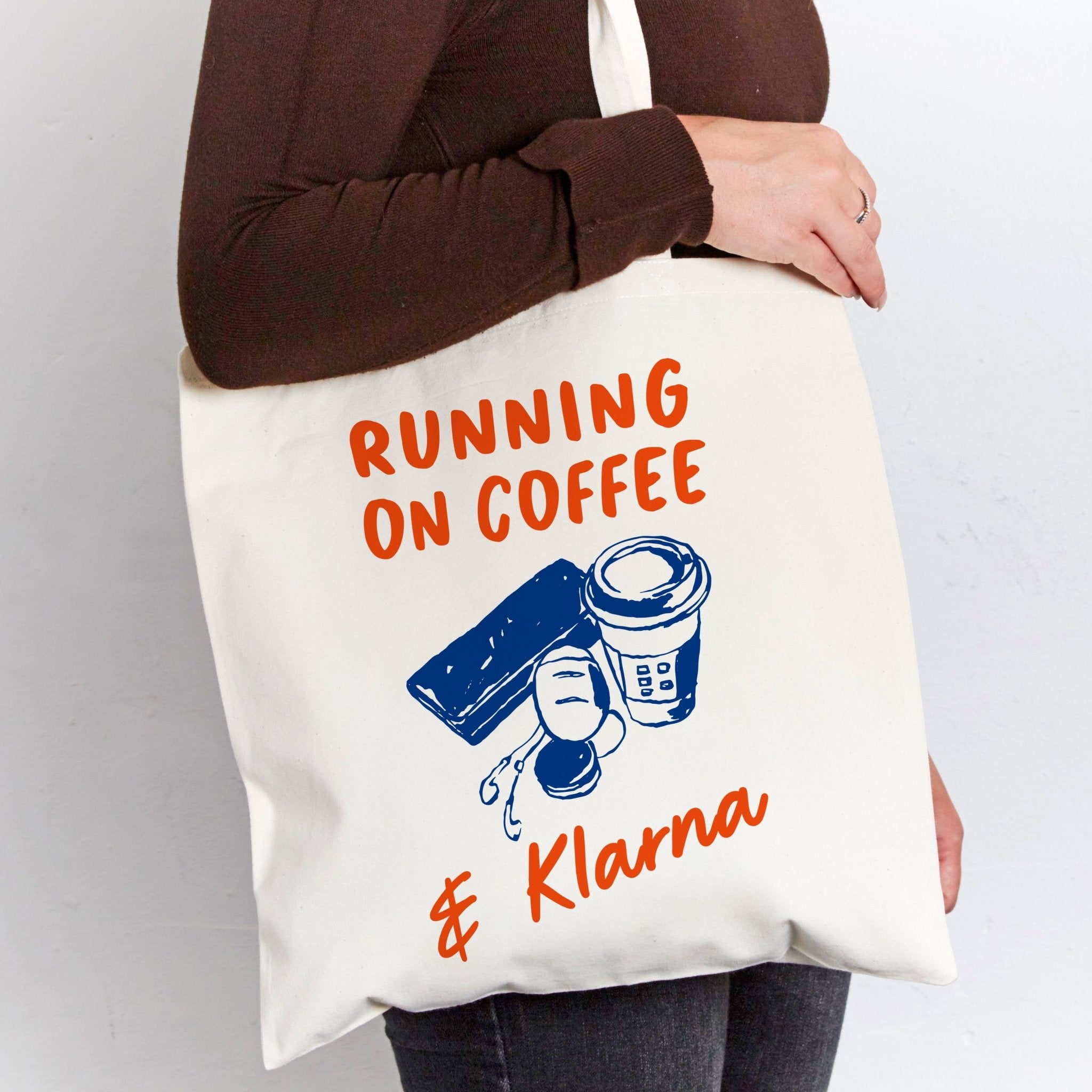 Running On Coffee & Klarna' Funny Tote Bag