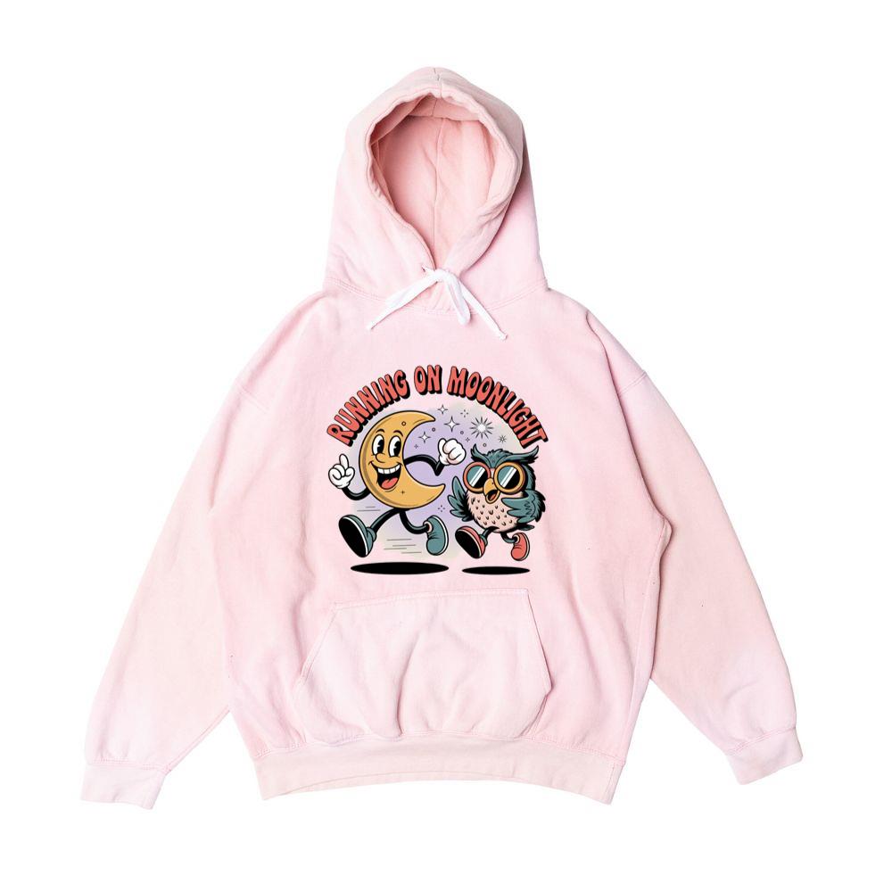 Running On Moonlight Cartoon Moon And Owl Retro Hoodie