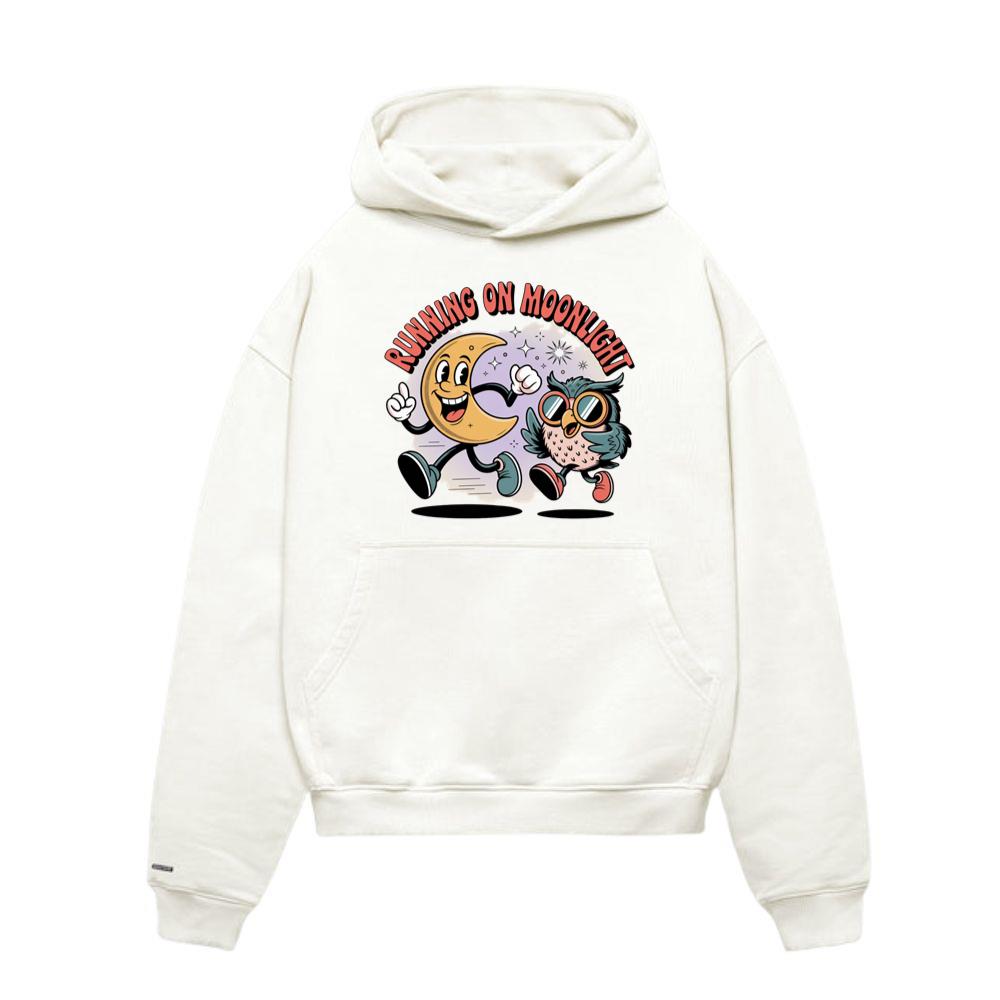 Running On Moonlight Cartoon Moon And Owl Retro Hoodies