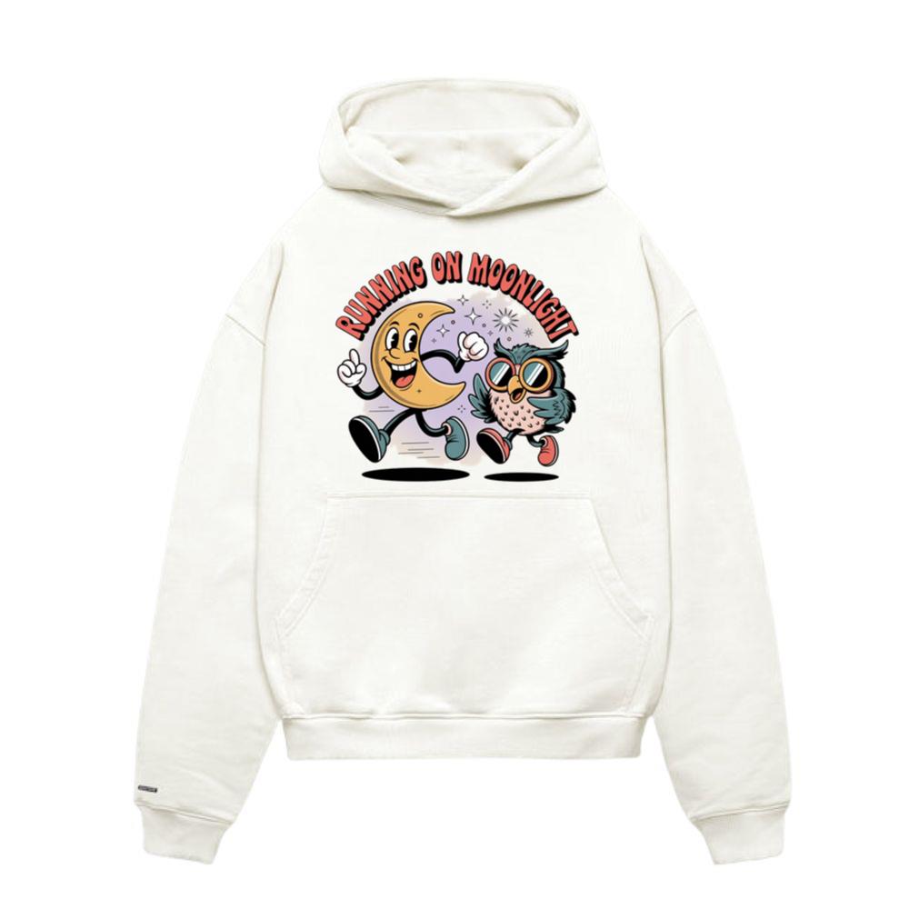 Running On Moonlight Cartoon Moon And Owl Retro Hoodies