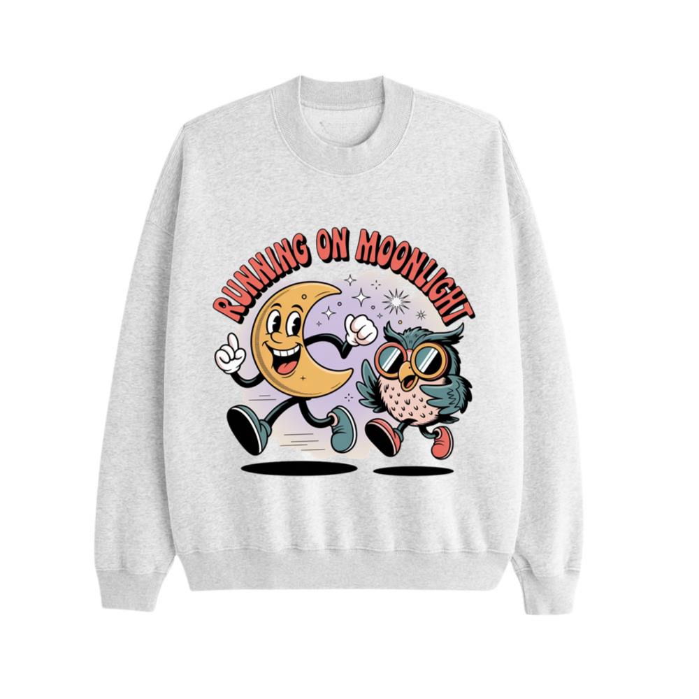 Running On Moonlight Cartoon Moon And Owl Retro Sweatshirt