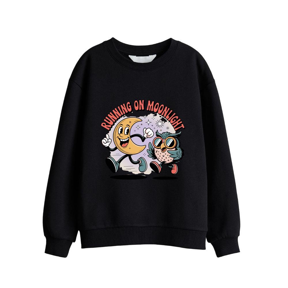 Running On Moonlight Cartoon Moon And Owl Retro Sweatsrhit