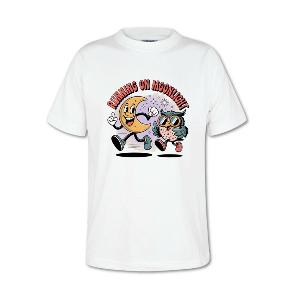 Running On Moonlight Cartoon Moon And Owl Retro T-Shirt