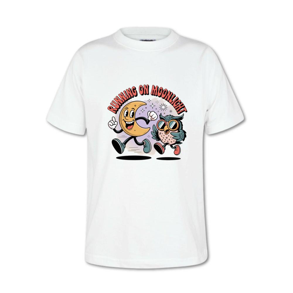 Running On Moonlight Cartoon Moon And Owl Retro T-Shirt