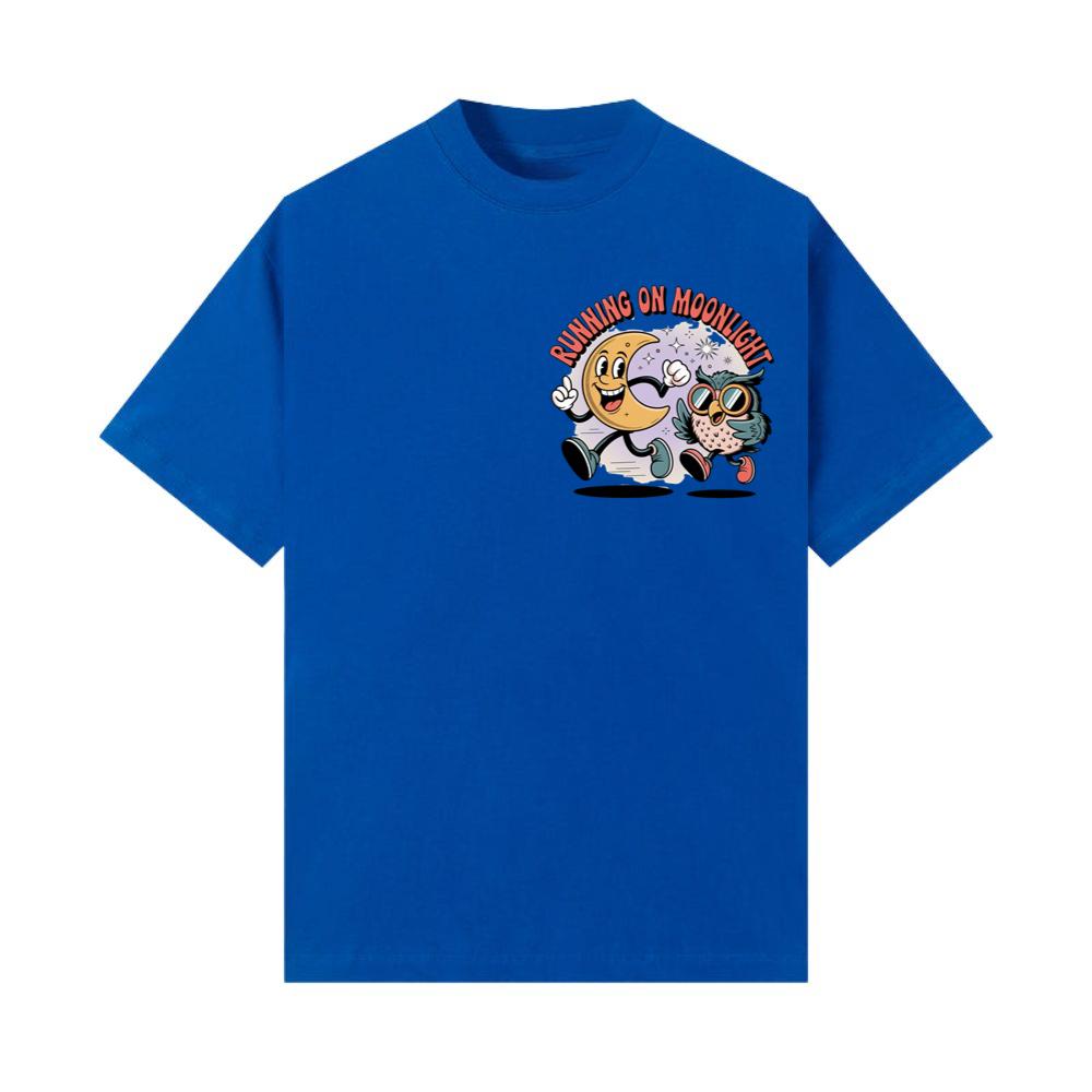 Running On Moonlight Cartoon Moon And Owl Retro T-Shirt