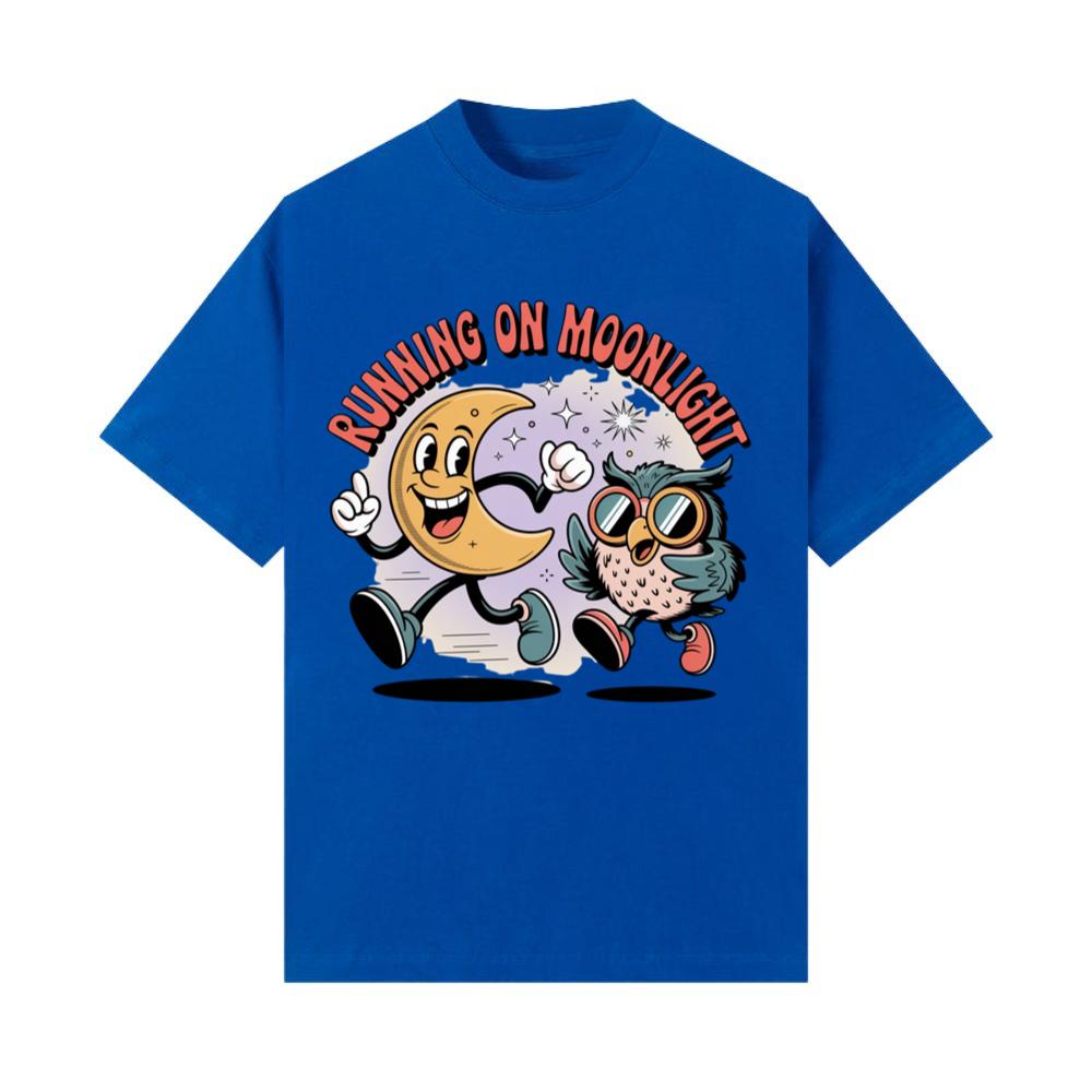 Running On Moonlight Cartoon Moon And Owl Retro T-Shirt