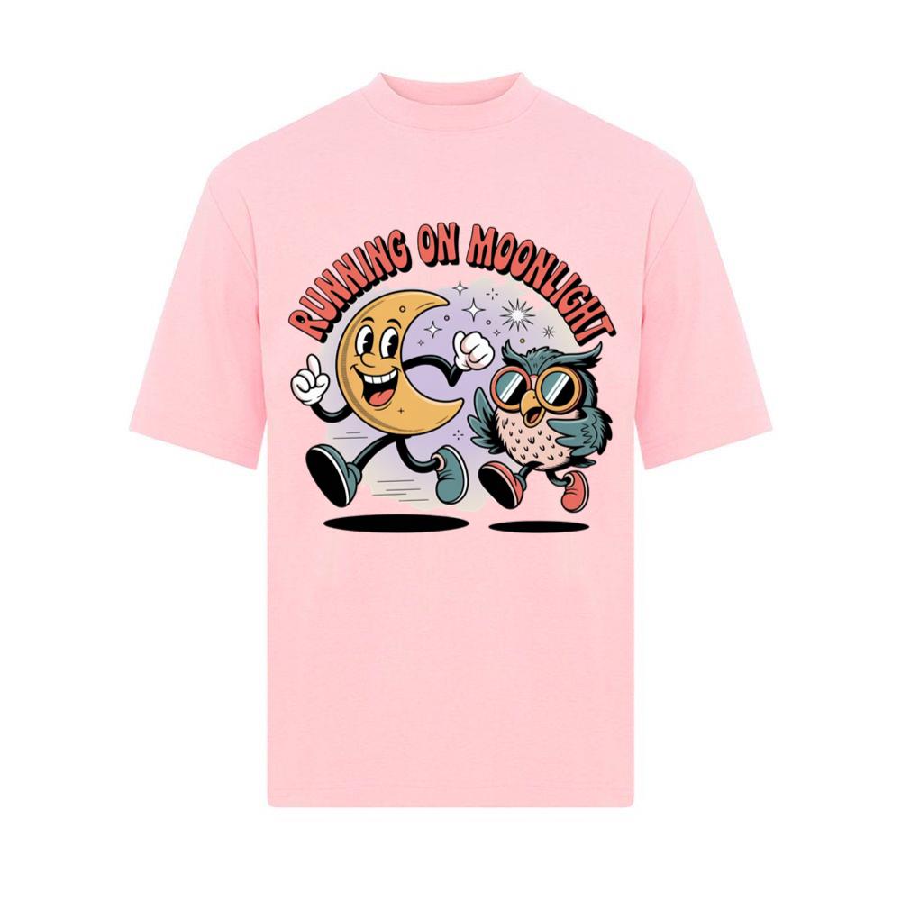 Running On Moonlight Cartoon Moon And Owl Retro T-Shirt