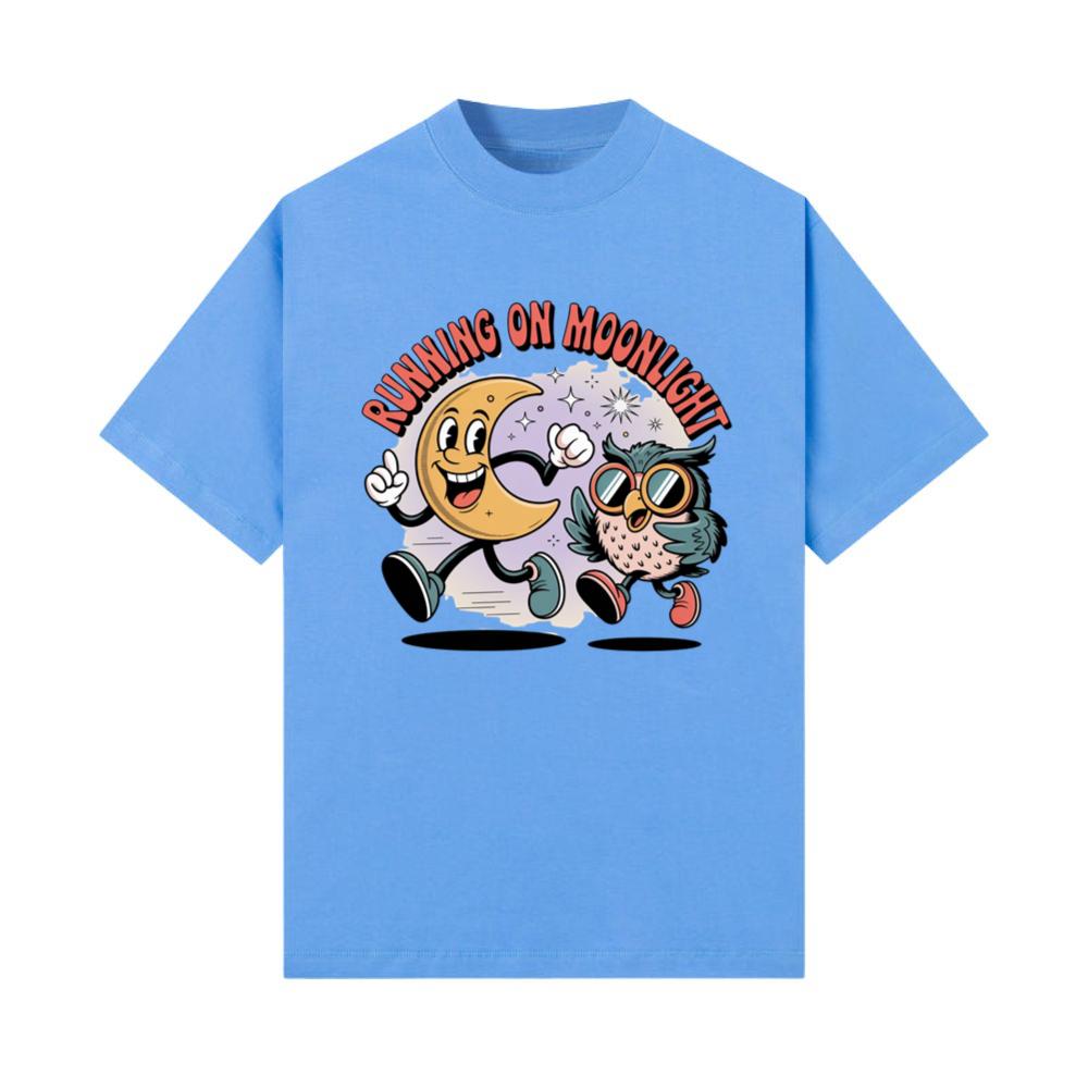 Running On Moonlight Cartoon Moon And Owl Retro T-Shirts