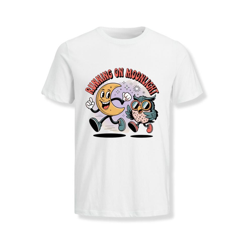 Running On Moonlight Cartoon Moon And Owl Retro T-Shirts