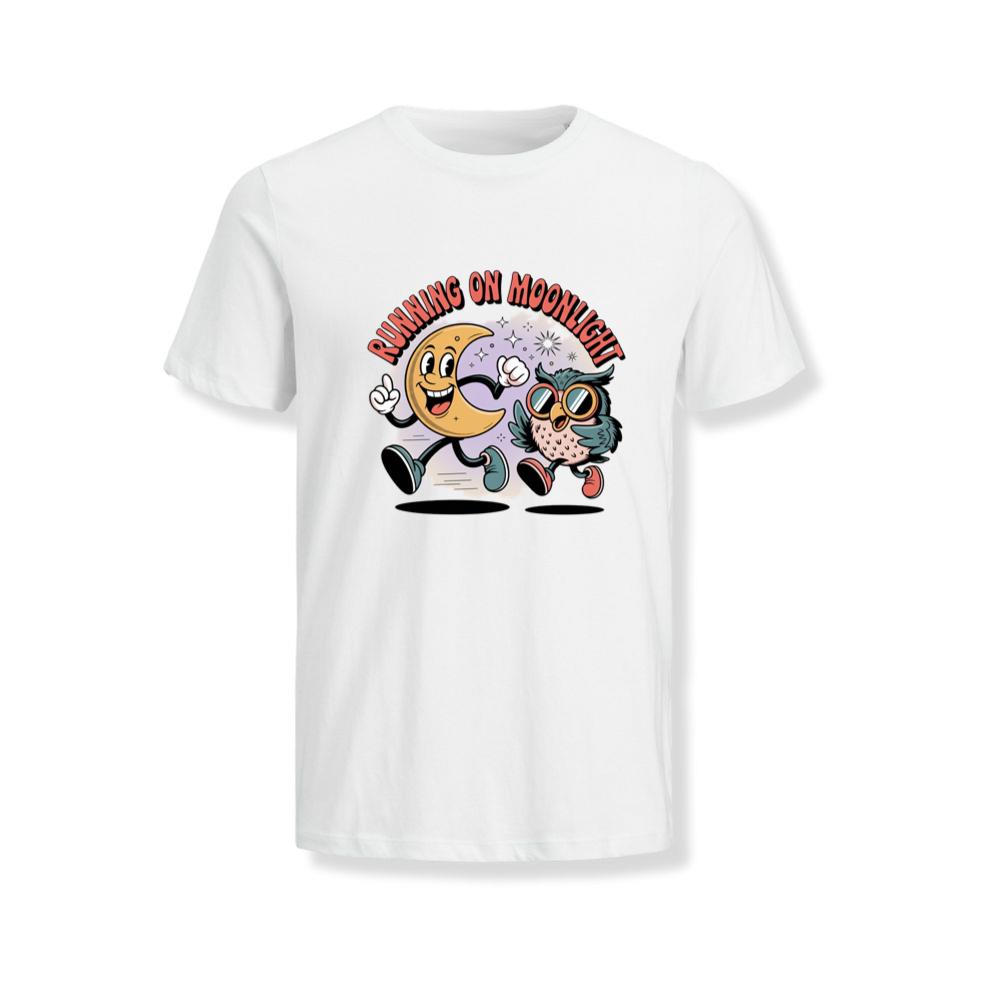 Running On Moonlight Cartoon Moon And Owl Retro T-Shirts