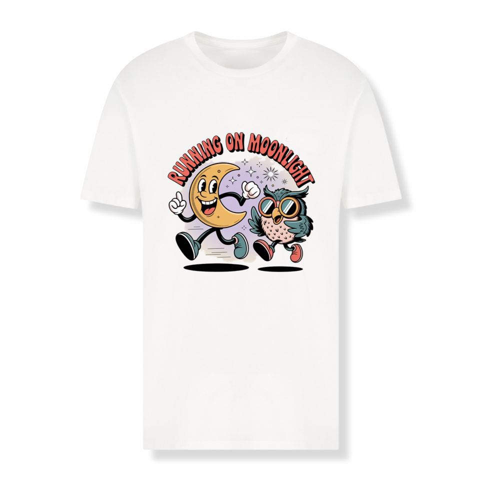 Running On Moonlight Cartoon Moon And Owl Retro T-Shirts