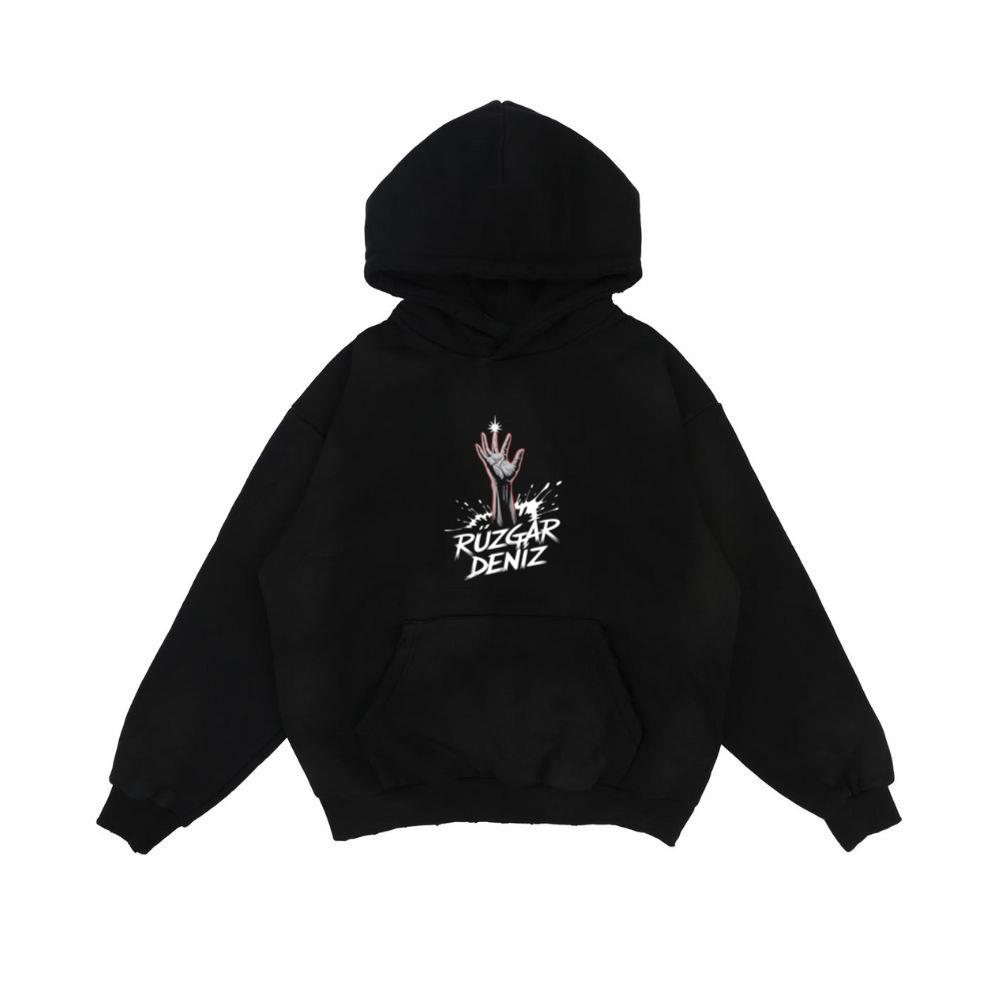 Ruzgar Deniz Rock Hand Retro Graphic Hoodie