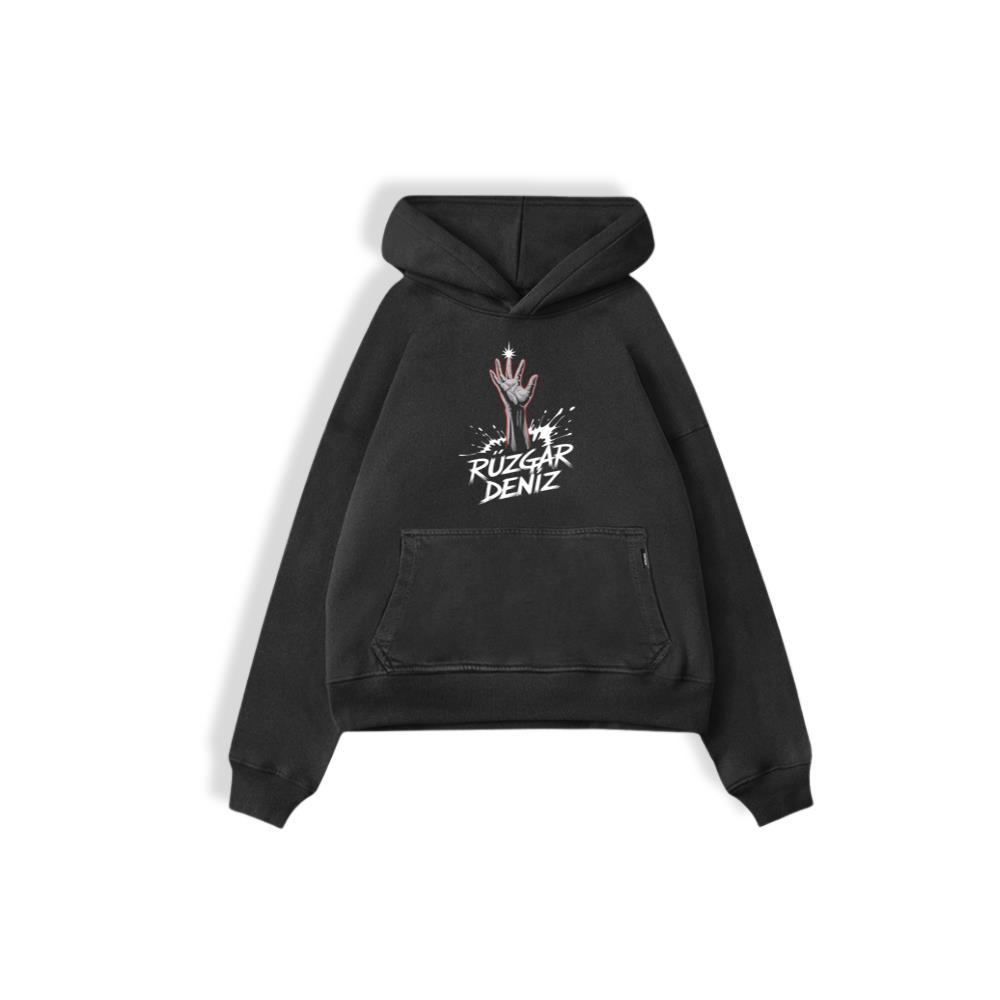 Ruzgar Deniz Rock Hand Retro Graphic Hoodie