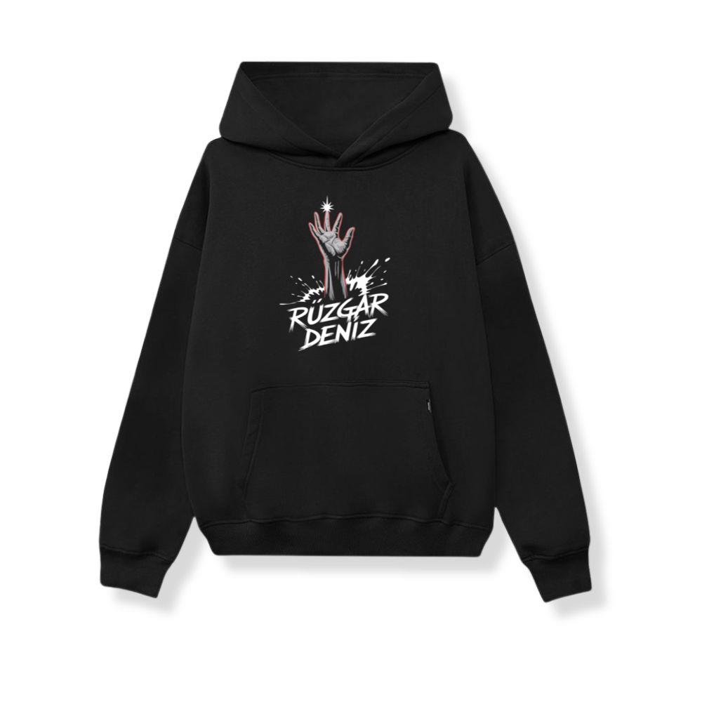 Ruzgar Deniz Rock Hand Retro Graphic Hoodie