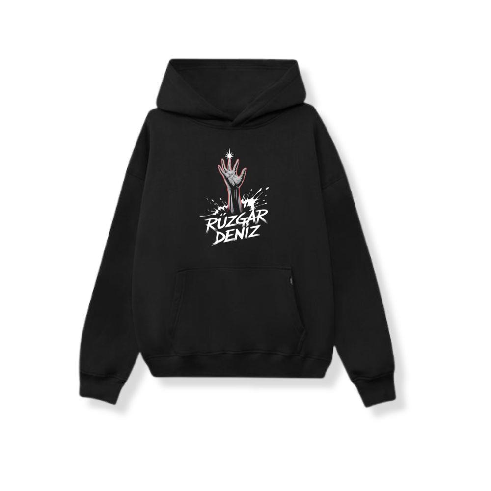 Ruzgar Deniz Rock Hand Retro Graphic Hoodie